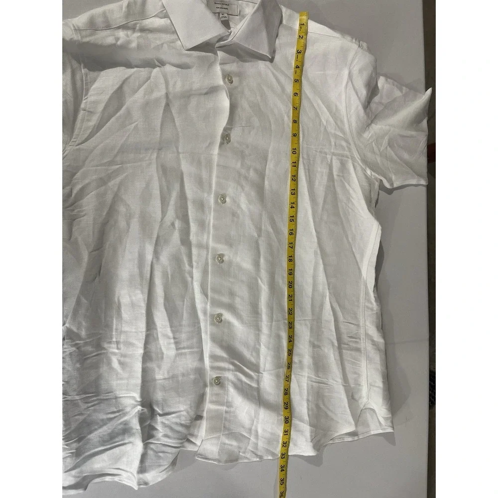 NWT Banana Republic Men's White Slim Linen Blend Button Up Long Sleeve Top XL